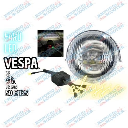 EVOK Front LED Headlight For Vespa 50/125 HP S XL EVOK - 7000 Lumens, 95mm, 12V - Made In Italy