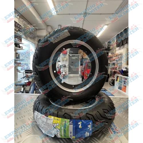 RUOTE MONTATE (CERCHIO TUBELESS SIP + CITY GRIP SAVER 3.50-10) - NERO BORDO ALLUMINIO