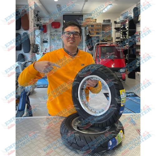 RUOTE MONTATE (CERCHIO TUBELESS SCOMPONIBILE + MICHELIN S1 3.50-10) - GRIGIO BORDO ALLUMINIO