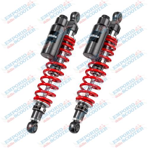 TRIUMPH SCRAMBLER BITUBO COPPIA POSTERIORE - INTERASSE MIN 372MM, MAX 382 - VASCHETTA UNITA - REGOLAZIONI: PRECARICO MOLLA MANUALE, ESTENSIONE, COMPRESSIONE, INTERASSE REGOLABILE - MOLLA ROSSA